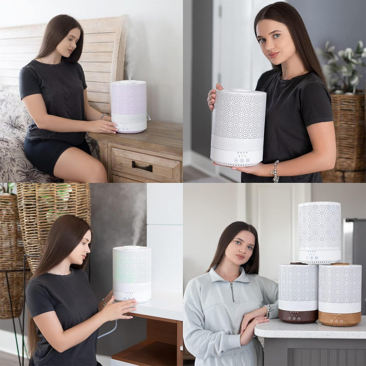 BlueHills 2500 ML Humidifier with Essential Oil Diffuser Combo Aroma Home Décor Design for Large Bed Bath Kids Baby Living Rooms Big Capacity LED Lights Scent Ultrasonic Cool Mist Wood Grain F006