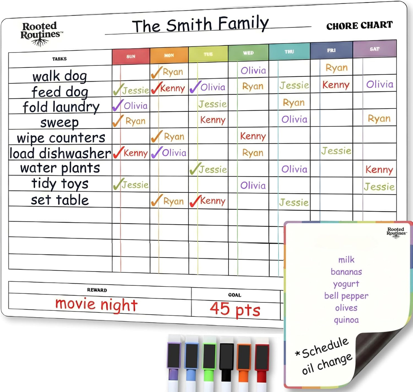 Large Magnetic Chore Chart for Refrigerator, Dry Erase Responsibility Board & Reward Tracker for Kids, Multiple Children, and Adults