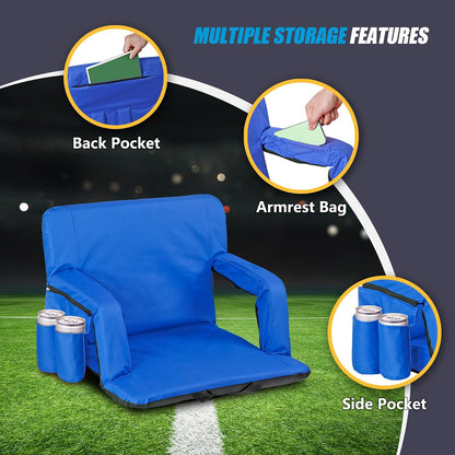 20.5"/25" Wide Stadium Seat for Bleachers w/Back Support Padded Cushion Portable Reclining Bleacher Seats Camping Stadium Chair Waterproof