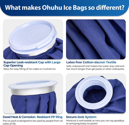Ice Bags for Injuries Reusable: Ohuhu 3 Packs Ice Cold Packs with 2 Wrap Ice Bag Hot Water Hot & Cold Therapy Pain Relief for Knee Leg Injury No-Leak Waterproof Ice Bags 3 Sizes 6"/9"/11", Light Blue