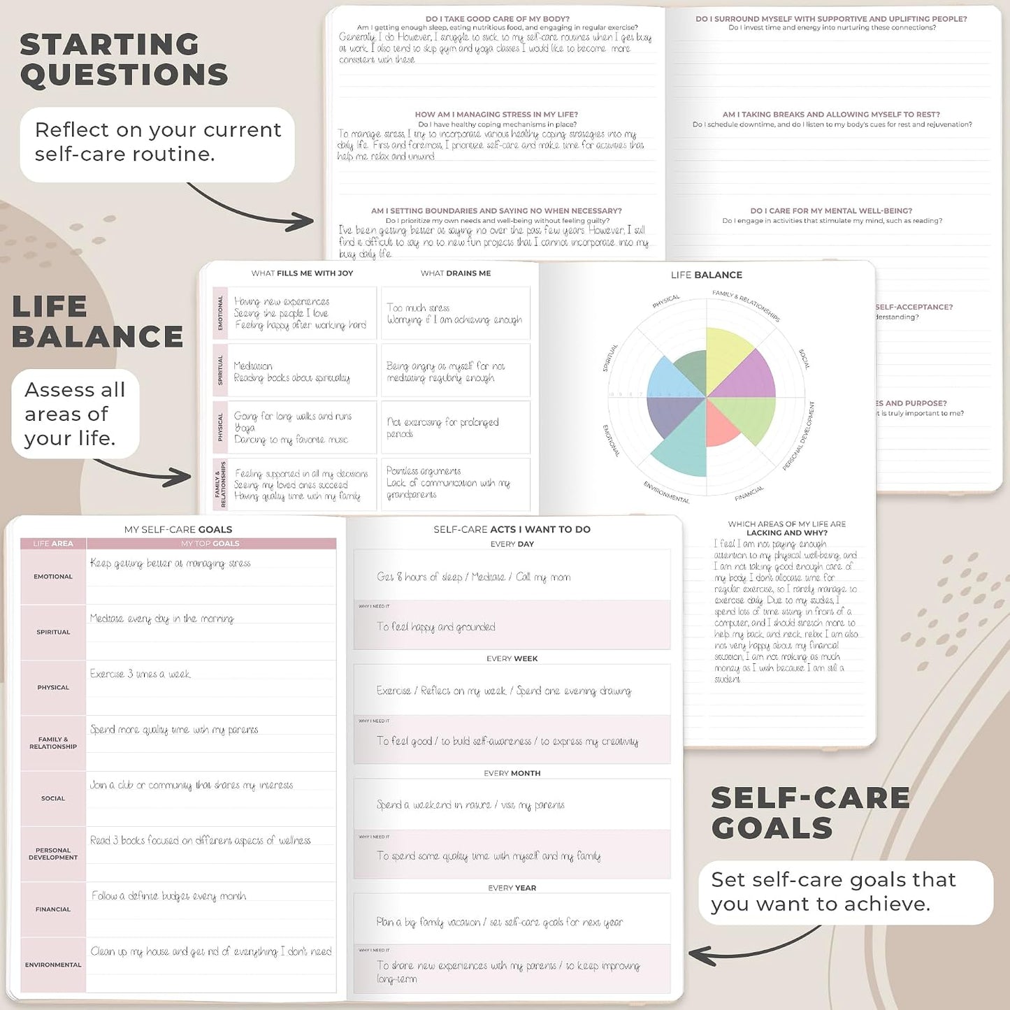 Clever Fox Self-Care Journal PRO for Women, Mental Health, Seashell | Guided daily life reflection, wellness, gratitude, and mood prompts, habit tracker, 7x10 in, eco leather hardcover