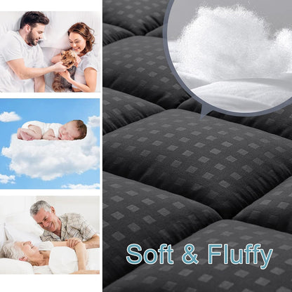 HYLEORY Queen Mattress Pad Quilted Fitted Mattress Protector Cooling Pillow Top Mattress Cover Breathable Fluffy Soft Mattress Topper with 8-21" Deep Pocket, Dark Grey