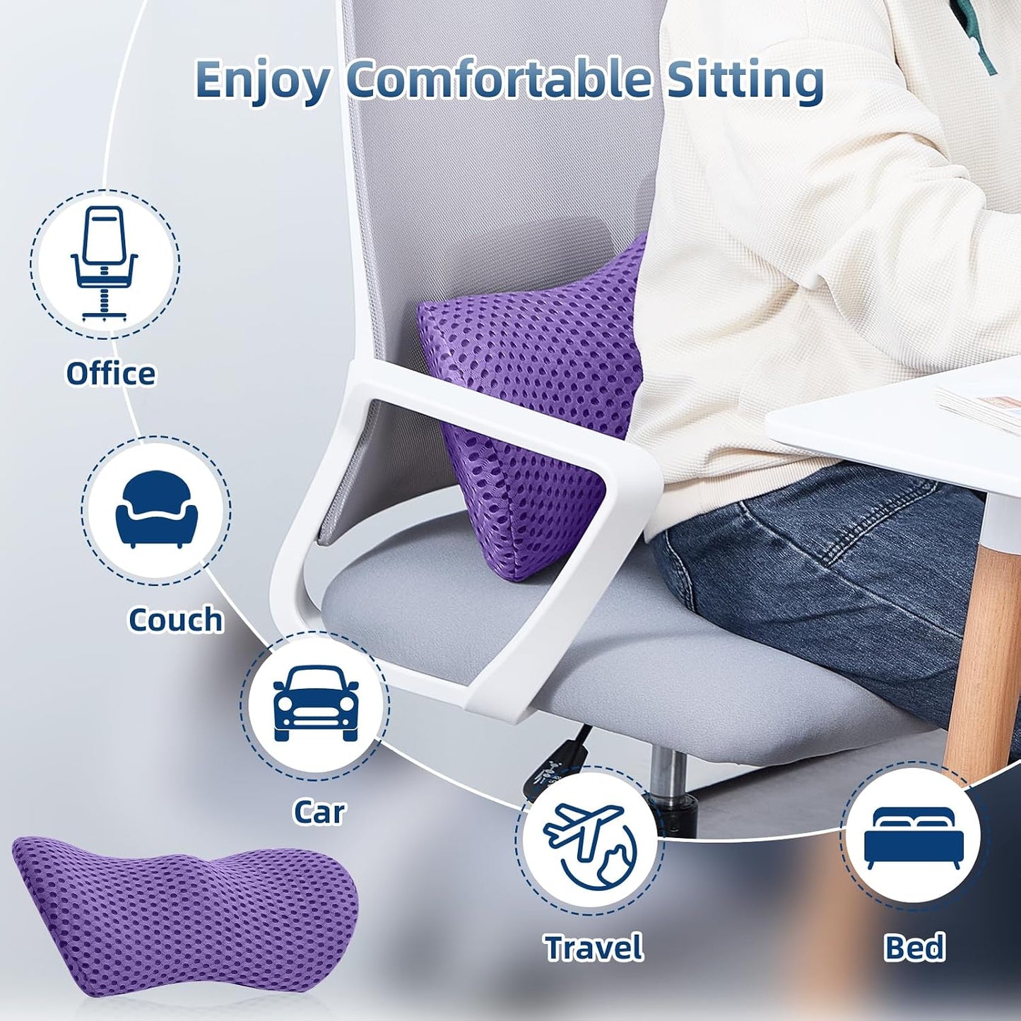 Lumbar Pillow, Memory Foam Lumbar Support Pillow for Office Chair and Car Seat, Ergonomic Streamline Back Pillow for Lower Back Pain Relief, Back Support Pillow for Sitting, Driving, Traveling