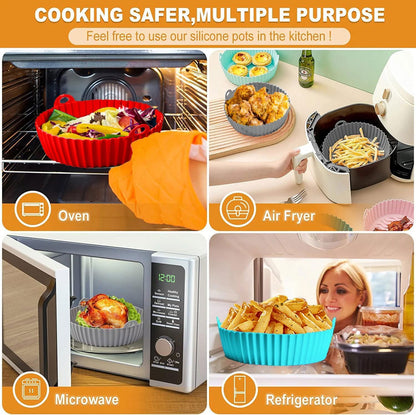 8 Inch Square Silicone Air Fryer Liners (2 Pack) Pink & Grey Reusable Non-Stick Inserts with Handles for Mess-Free Cooking & Heat Resistance – For Airfryer Ninja COSORI Instant Vortex & More