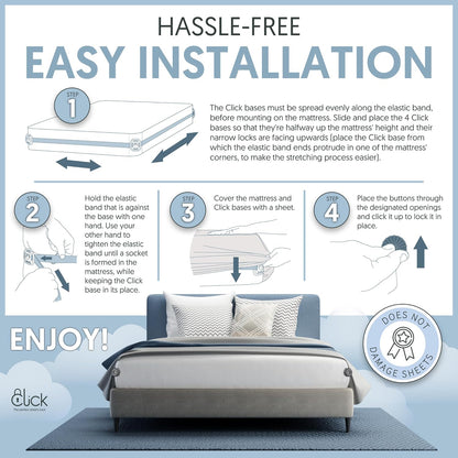 Click Bed Clips to Hold Sheets - Sheet Clips & Straps Keep Sheets in Place Firm & Tight on Single and Twin Bed, Heavy Duty Sheets Holders & Mattress Clips to Keep Sheets on Single & Twin Beds