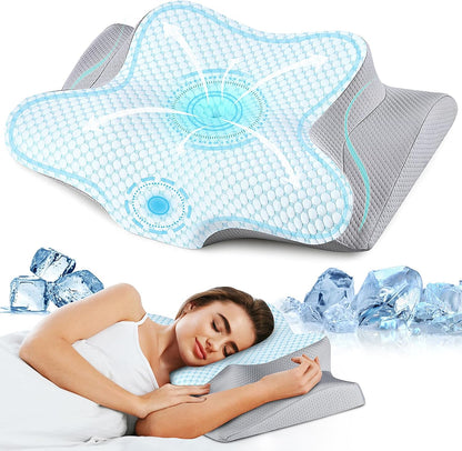 Cervical Pillow for Neck Pain Relief, Ergonomic Neck Pillow for Sleeping, Contour Side Sleeper Pillow for Neck Support, Orthopedic Cooling Memory Foam Pillows for Back Stomach Sleepers (Blue)