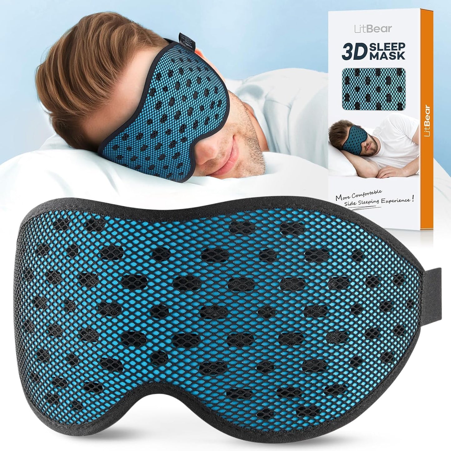 LitBear Breathable Sleep Mask, 3D Eye Mask Sleep for Side Sleepers Women Men