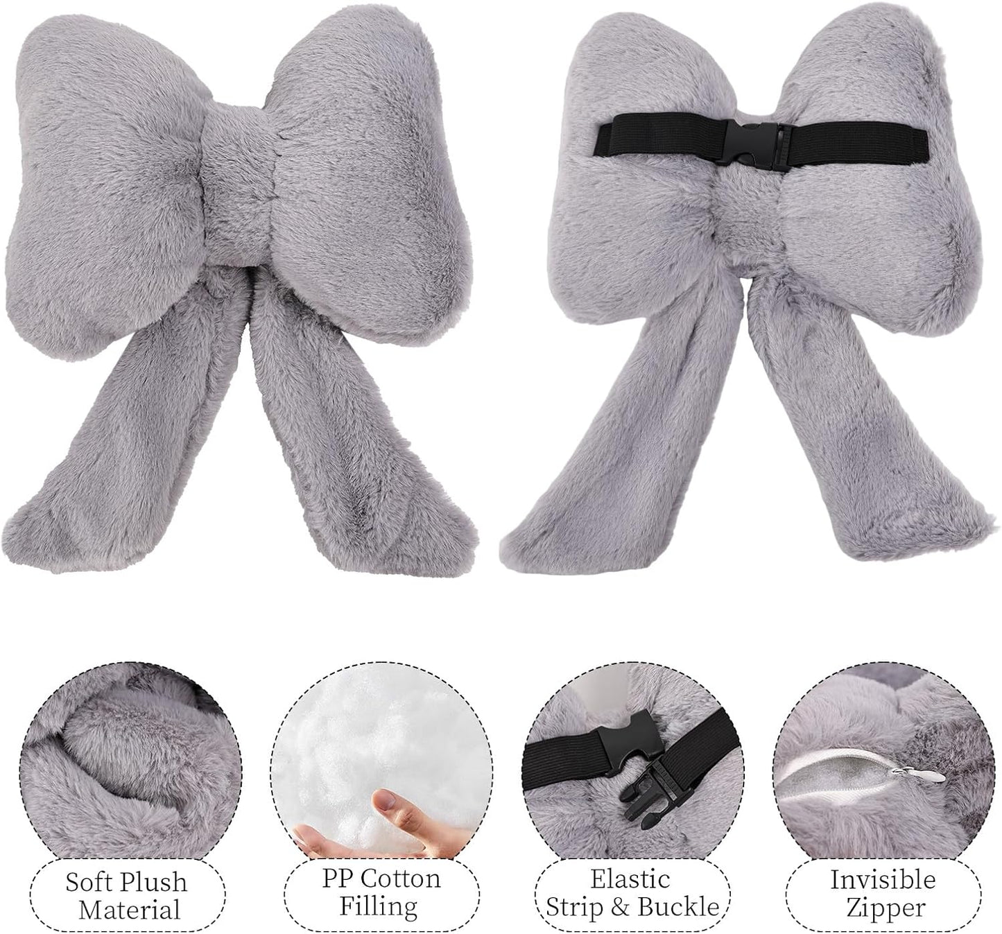 2 Pack Bow Car Headrest Pillows Plush Car Neck Pillows for Travel Driving Office Chair Head Support Cushions, Also Cute Car Decor Accessories (Black)