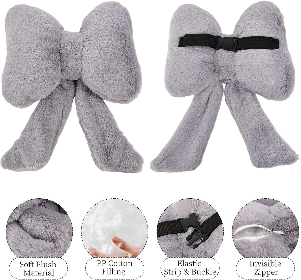 2 Pack Bow Car Headrest Pillows Plush Car Neck Pillows for Travel Driving Office Chair Head Support Cushions, Also Cute Car Decor Accessories (Black)