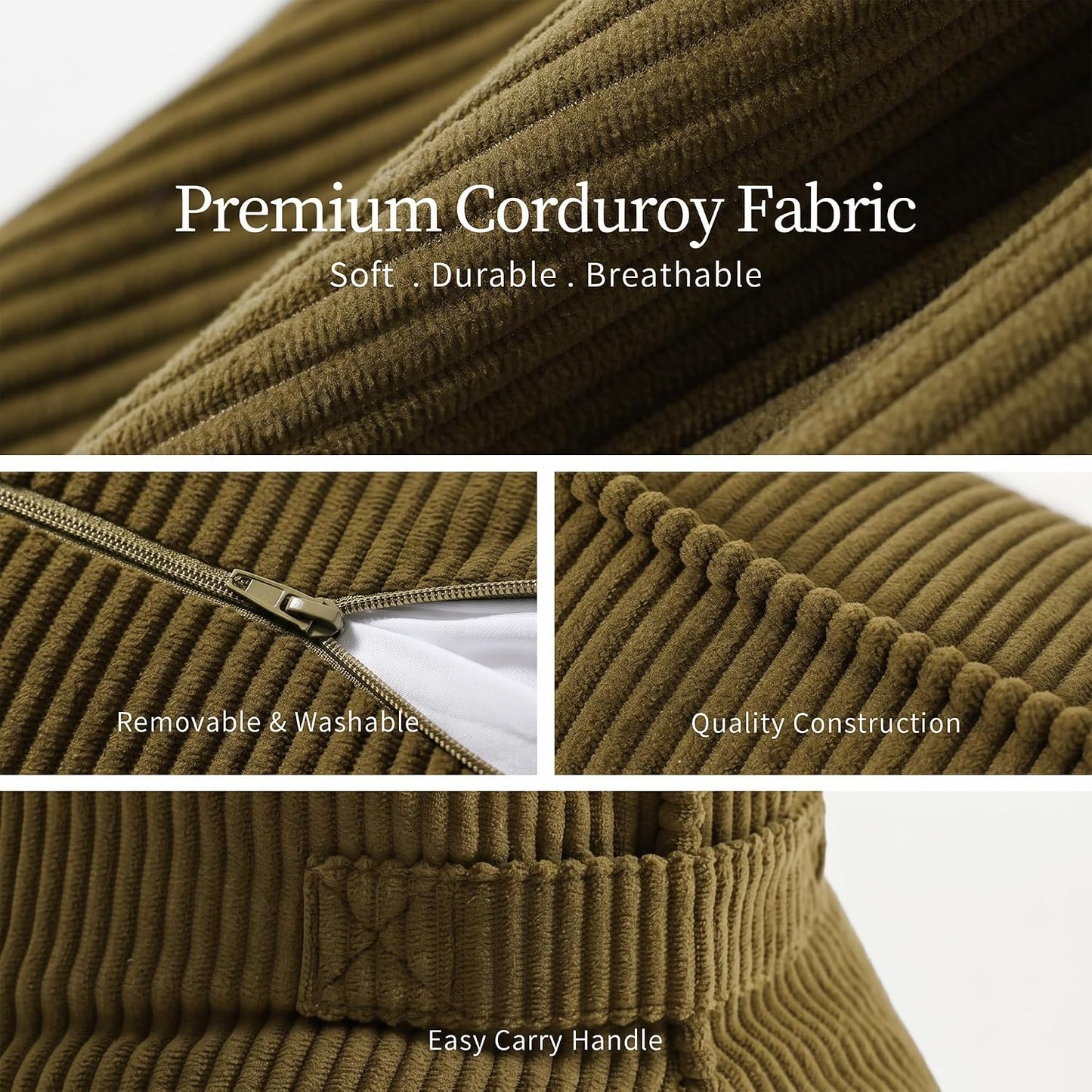 Pat. Pend. Corduroy Lumbar Support Back Pillow for Watching TV, Reading & Gaming, Ergonomic Triangle Support Cushion for Sofa, Armchair & Bed Sitting, Removable Washable Cover, Beige Gray