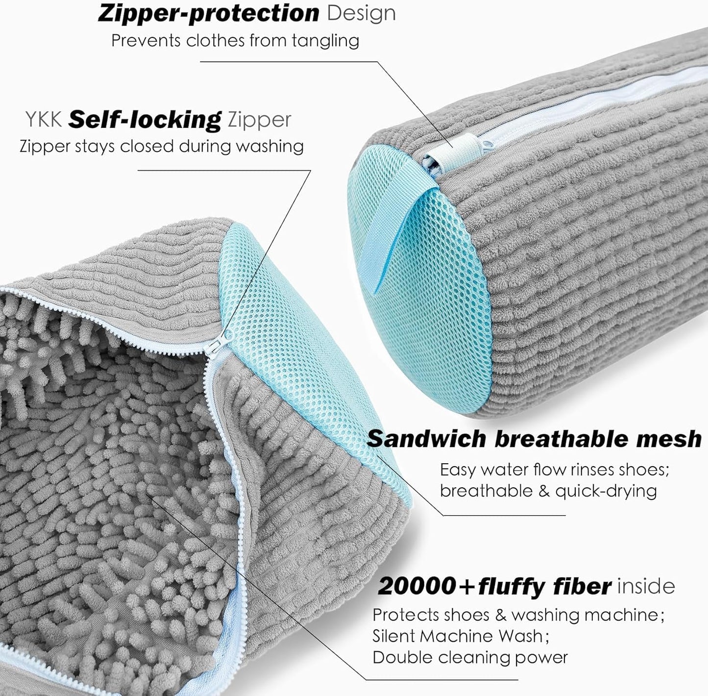 Shoe Washing Machine Bag,Laundry Shoe Bag for Washer and Dryer,Reusable Shoe Cleaning Bag for Sneakers,Tennis Shoes,With Self-locking Zipper, Microfiber Inside,Include Shoe Bag (Pro Grey - 1 Pack)