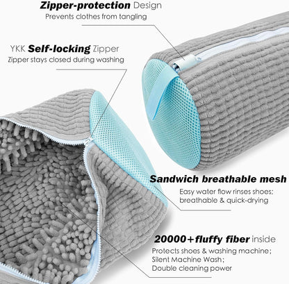Shoe Washing Machine Bag,Laundry Shoe Bag for Washer and Dryer,Reusable Shoe Cleaning Bag for Sneakers,Tennis Shoes,With Self-locking Zipper, Microfiber Inside,Include Shoe Bag (Pro Grey - 1 Pack)