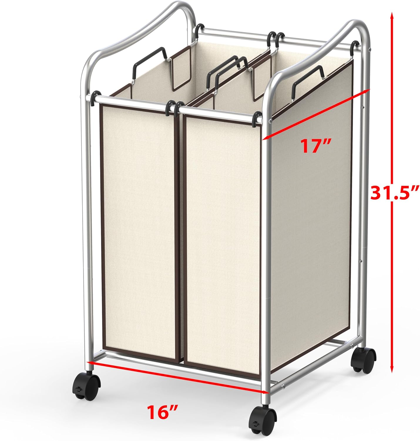 Simple Houseware 2-Bag Heavy Duty Laundry Sorter Rolling Cart, Dark Grey | Removable Bags and Lockable Wheels for Laundry Room Organization