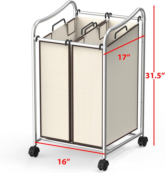 Simple Houseware 2-Bag Heavy Duty Laundry Sorter Rolling Cart, Dark Grey | Removable Bags and Lockable Wheels for Laundry Room Organization