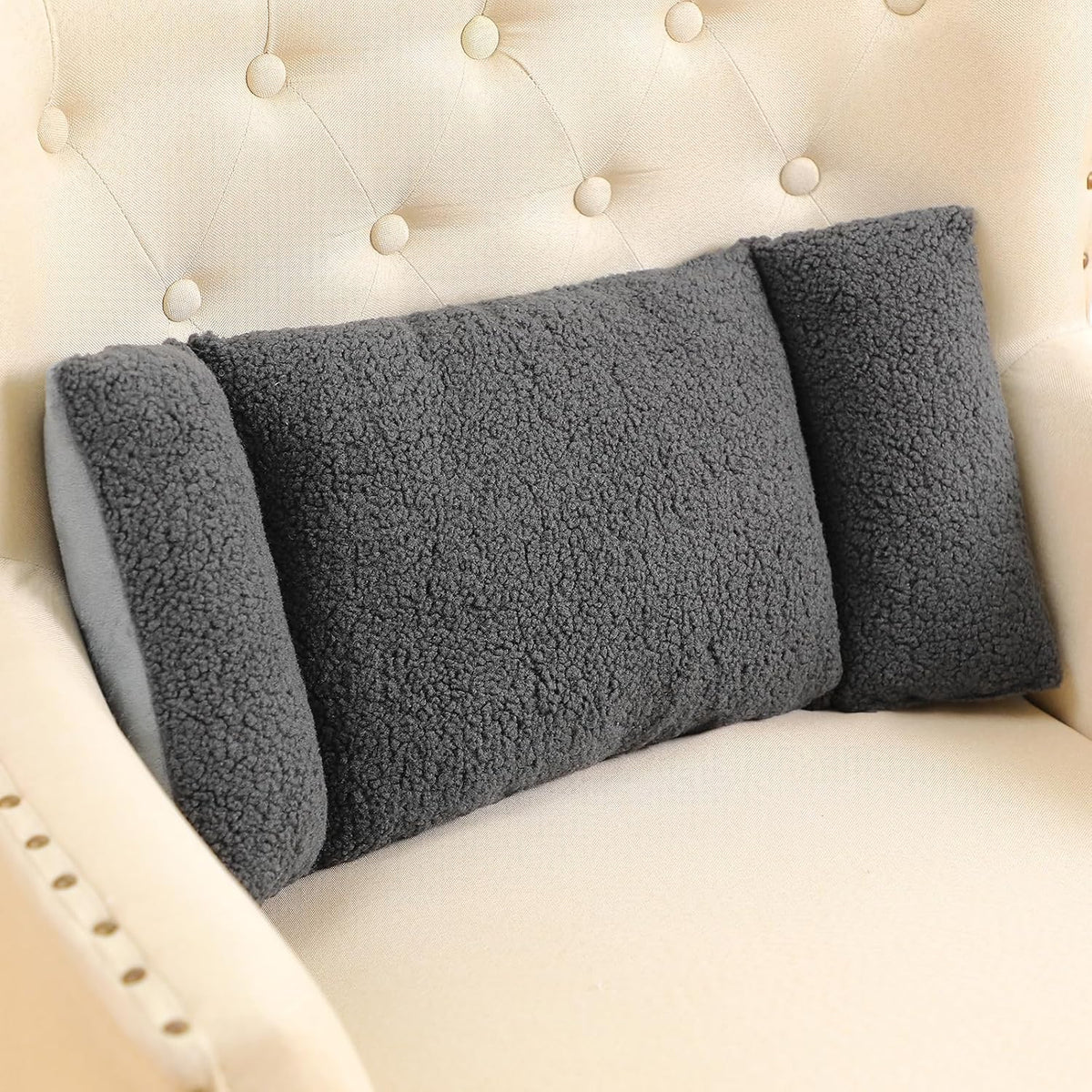 Queekay Fleece Lumbar Support Pillow 3 Section for Office Chair, Black