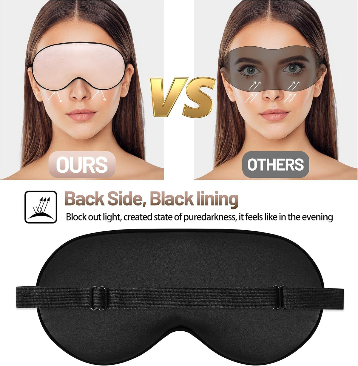 Silk Sleep Mask, Blackout Eye Mask for Sleeping with Adjustable Strap