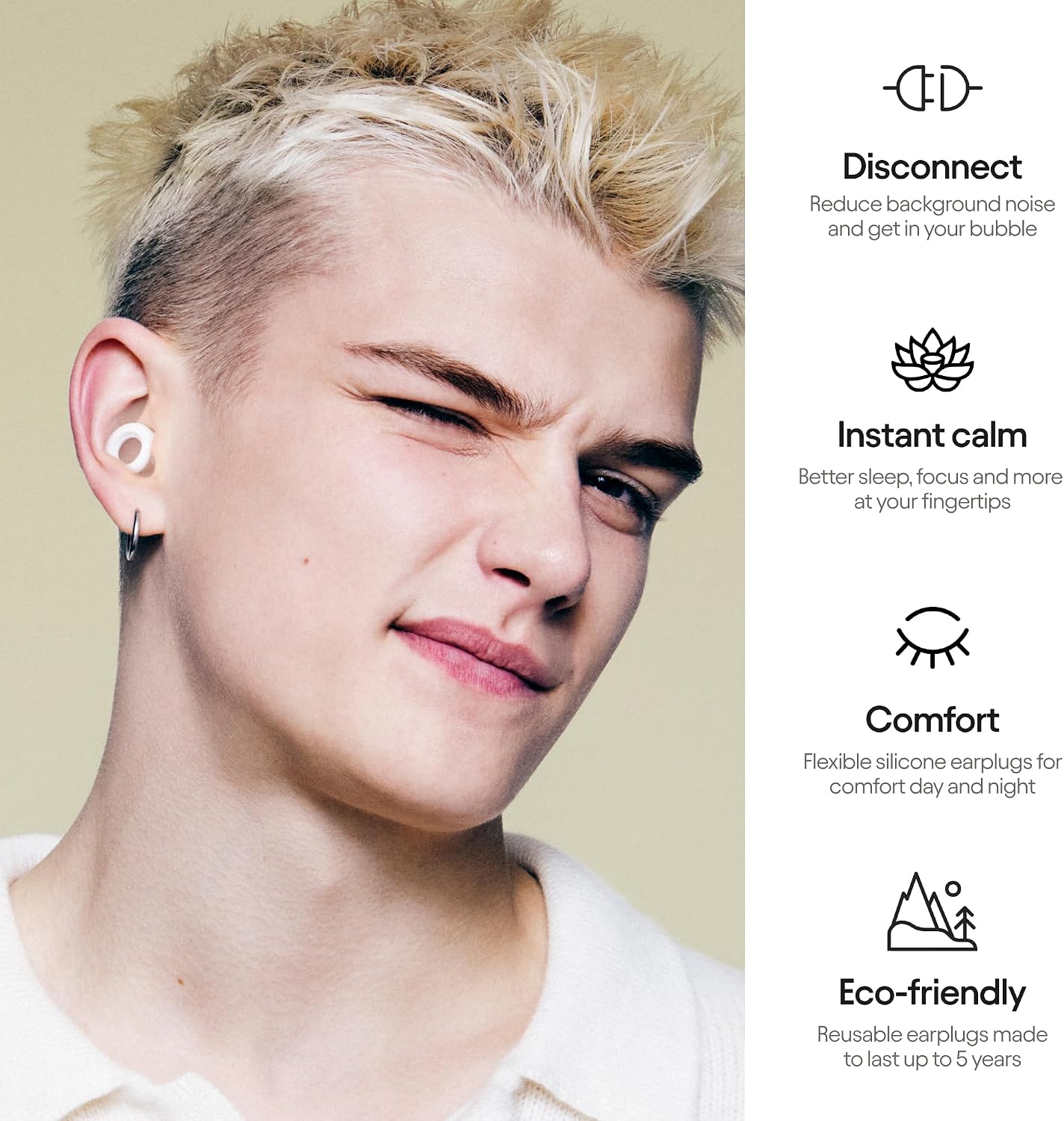 Loop Quiet - Ear Plugs for Sleep – Super Soft, Reusable Hearing Protection in Flexible Silicone for Noise Reduction & Flights - 8 Ear Tips in XS/S/M/L - SNR 24dB & NRR 14 Noise Cancelling - White