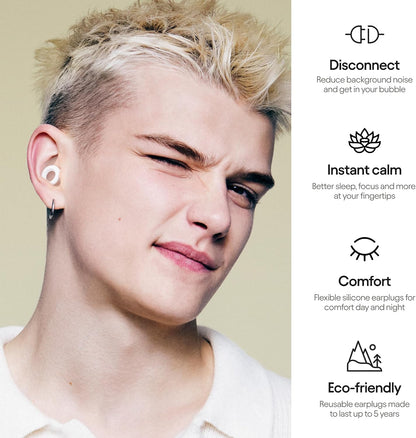 Loop Quiet - Ear Plugs for Sleep – Super Soft, Reusable Hearing Protection in Flexible Silicone for Noise Reduction & Flights - 8 Ear Tips in XS/S/M/L - SNR 24dB & NRR 14 Noise Cancelling - White