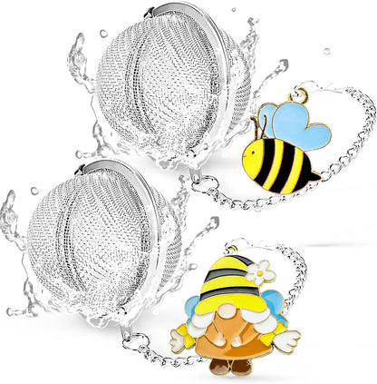 Stainless Steel Tea Infusers, Set of 2 TeaSanavie Tea Strainer Tea Ball with Honeybee & Flower Charms for Loose Leaf Tea
