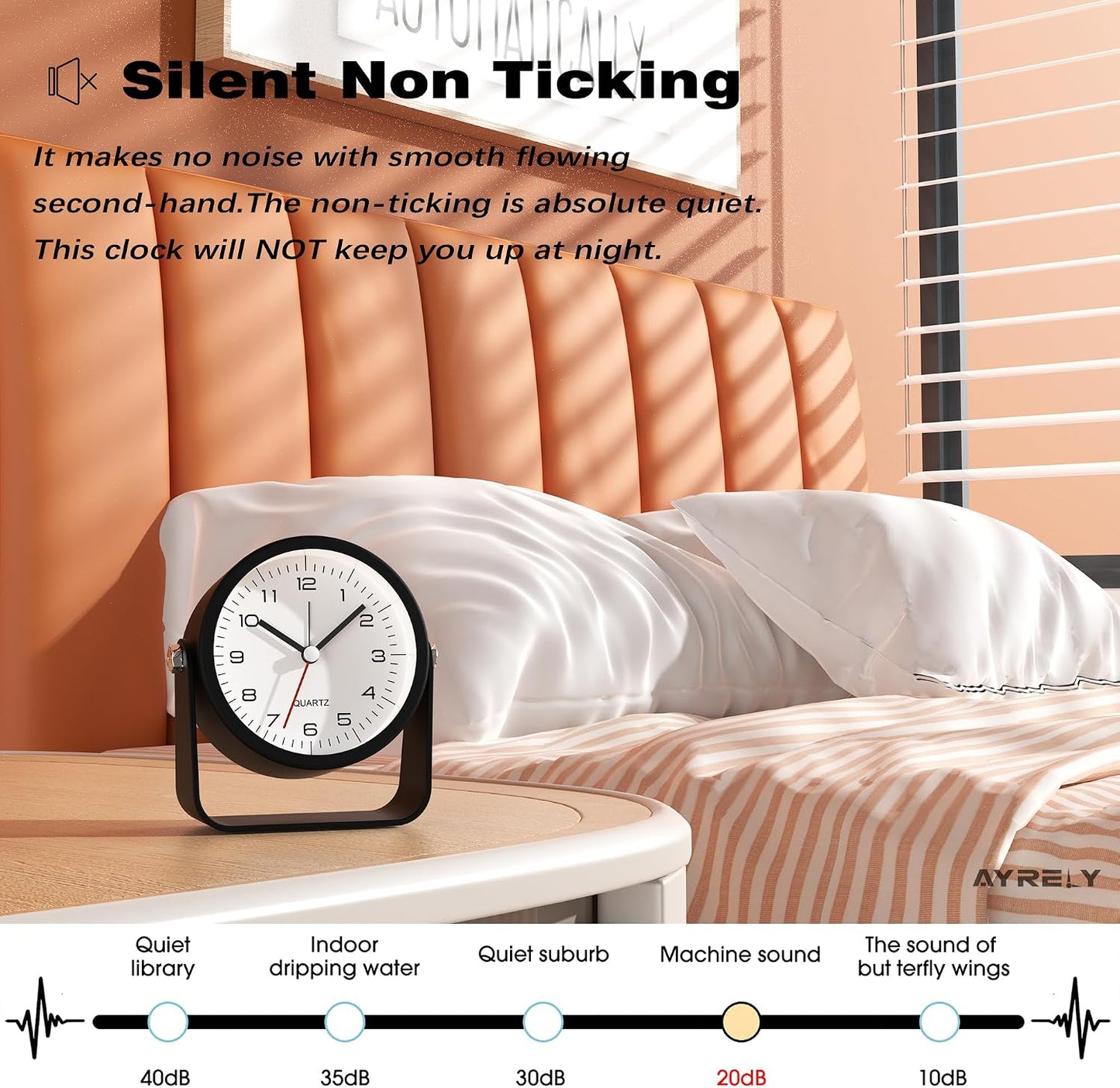 AYRELY® 3.5" Small Analog Travel Alarm Clock, Battery Operated Desk Clock | Cute Table Clock with Light, Adjustable Angle, Bedside, Bedrooms, Kids' Rooms and Living Room Decor (Orange)