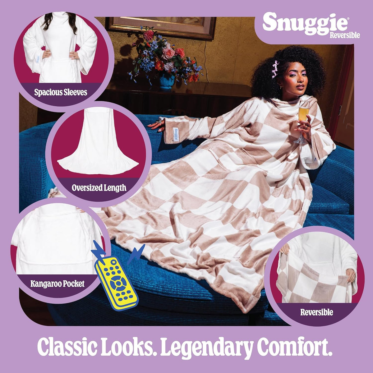 Snuggie The Original Wearable Blanket With Sleeves & Pockets | Cozy Oversized Throw for Adult Men & Women | One Size, 71x54