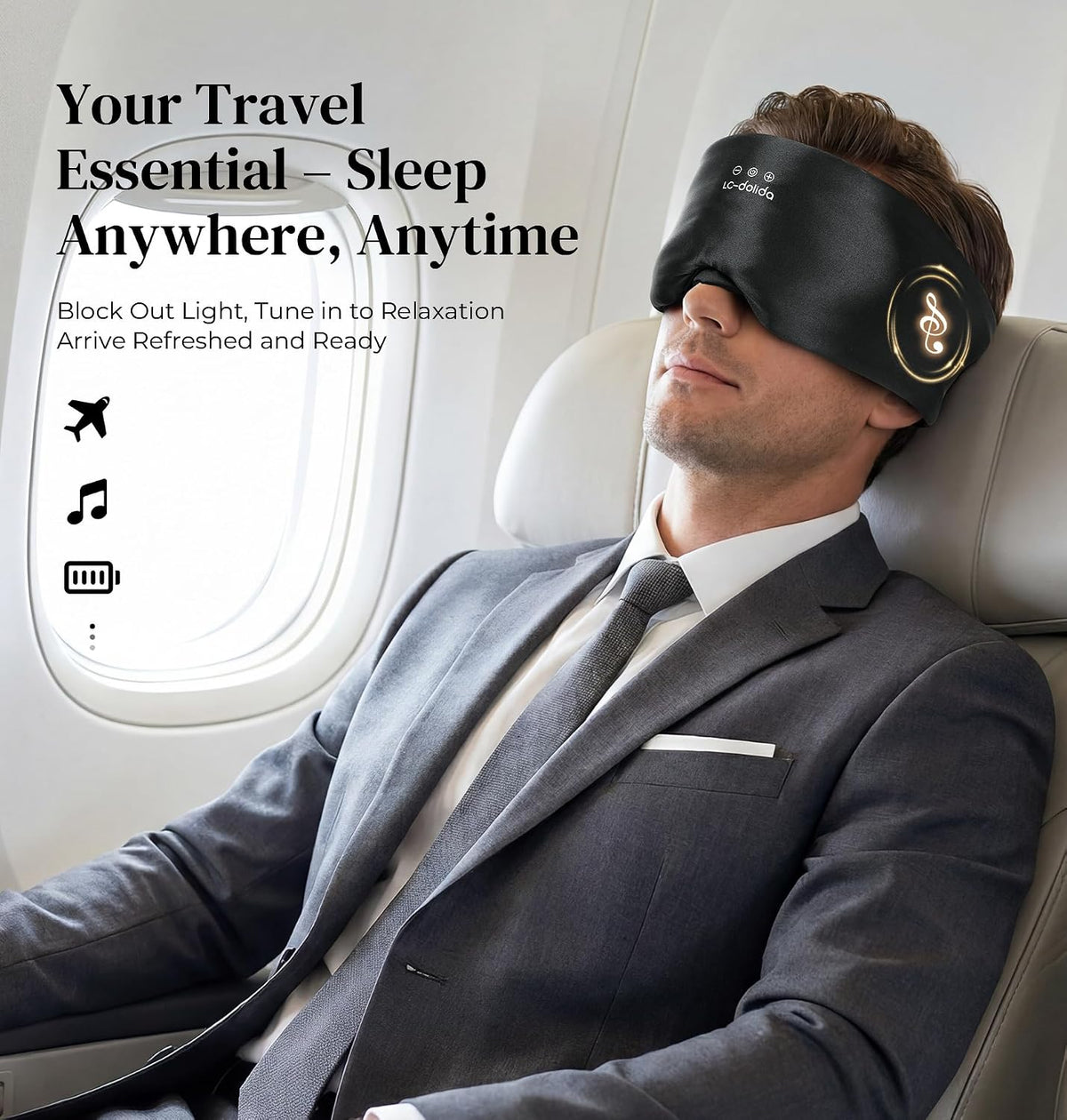LC-dolida 3D Silk Bluetooth Sleep Mask, Mulberry Silk Sleep Mask with Bluetooth Headphones, Bluetooth Eye Sleep Mask for Side Sleepers, Total Blackout Bluetooth Eye Mask for Women Men, Black