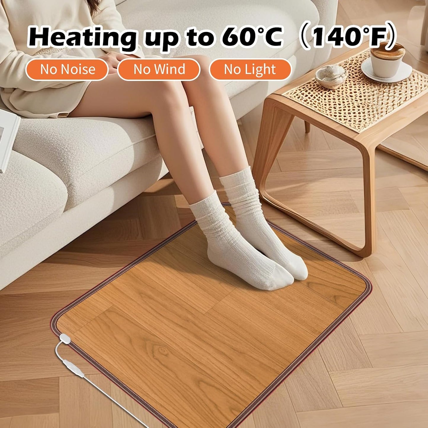Heated Floor Mat, Foot Warmer Under Desk, Feet Heating Pad with 10 Heat Settings and Timer, Fast Heating for Office, Home, Study Play Room 120V 60W 18.5x14.2 inch SZ