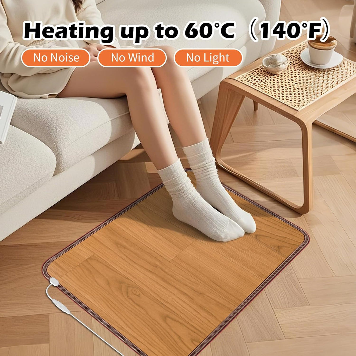 Heated Floor Mat, Foot Warmer Under Desk, Feet Heating Pad with 10 Heat Settings and Timer, Fast Heating for Office, Home, Study Play Room 120V 60W 18.5x14.2 inch SZ