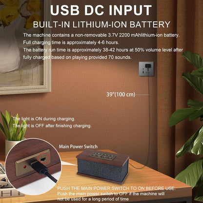 Sound Machine White Noise Machine with 70 Natural Soothing Sounds Sleeping Timer Memory Function 30 Volume Levels Brown Noise Sleep Sounds Machine Powered by USB for Baby Kids Adults,Black