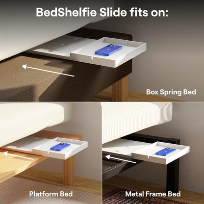 BedShelfie Bedside Shelf for Dorm Room Bunk Bed & Top Bunk, College Dorm Room Essentials, Bedside Caddy, Clip on Floating Desk Tray, Bed Side Table Storage, Loft Nightstand Decor - Black Wood Slide