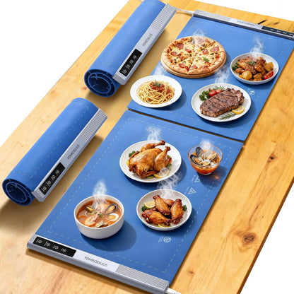 Warming Mat for Food,Food Warming Mat,1 Pack Electric Food Warmer Mat with Graphene Heating Tech, 3 Temperature Settings & 15 Timer Modes, Child Safety Lock, Silicone Heating Pad for Buffets Party