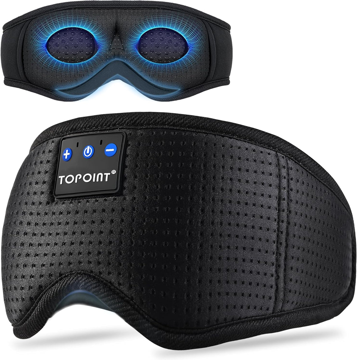 TOPOINT Sleep Mask with Bluetooth Headphones, 3D Eye Mask for Sleep Headphones with White Noise, Total Blackout, 5.4 Bluetooth, Timer, 15 Hours for Women Men, Travel, Meditation, Nap, CPAP Users