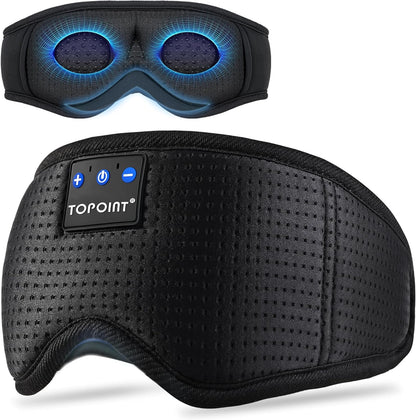 TOPOINT Sleep Mask with Bluetooth Headphones, 3D Eye Mask for Sleep Headphones with White Noise, Total Blackout, 5.4 Bluetooth, Timer, 15 Hours for Women Men, Travel, Meditation, Nap, CPAP Users