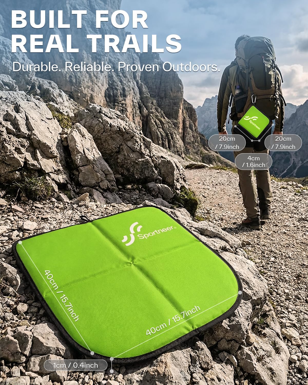 Sportneer Sitting Pad, 0.13lbs Lightweight Waterproof Folding Seat Pad for Backpacking, 15.75'' x 15.75'' Portable Camping Seat Mat for Hiking, Picnics & Outdoor Use