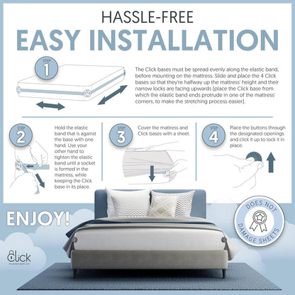 Click Bed Clips to Hold Sheets - Sheet Clips & Straps Keep Sheets in Place Firm & Tight on Single and Twin Bed, Heavy Duty Sheets Holders & Mattress Clips to Keep Sheets on Single & Twin Beds