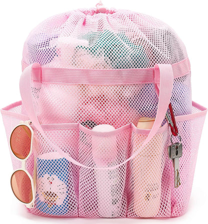 Fammart Mesh Shower Caddy Portable with Drawstring, Dorm Room Essentials for College Girls Guys, 8-Pocket Extra Large Shower Bag Basket Tote for Camping Beach Gym Travel Toiletry Bathroom