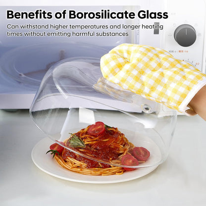 EliteVibe All Glass Microwave Cover, 10" Microwave Splatter Cover for Food | 5" Height With Handle, All-Glass, 3.5" Inner Height, Fits Plates & Bowls, Vented Lid, Oven, Dishwasher & Refrigerator Safe