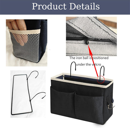 Bedside Caddy Bedside Hanging Storage Basket Multi-Function Organizer Caddy for Bunk and Hospital Beds Dorm Rooms Bed Rails, Can be Placed Glasses Books Mobile Phones（Navy Blue）