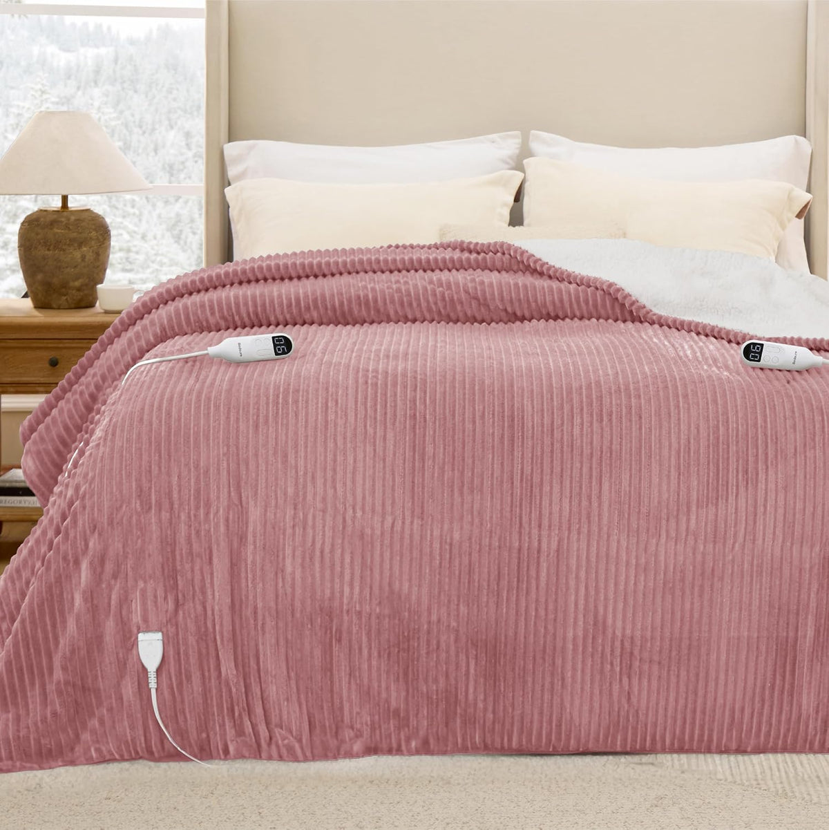 Bedsure GentleSoft Heated Blanket Throw - Soft Ribbed Flannel Electric Blanket, Gifts for Grandma (50x60 inches, Grey)