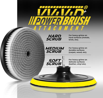 VViViD Drill Backing Plate + Power Scrub Brush Attachment, 150mm Diameter Large Surface Area, Medium-Stiffness Bristles