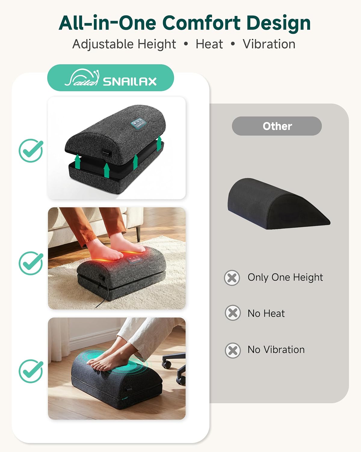 Snailax Heated Foot Rest Under Desk, Adjustable Height Foot Stool with Heat