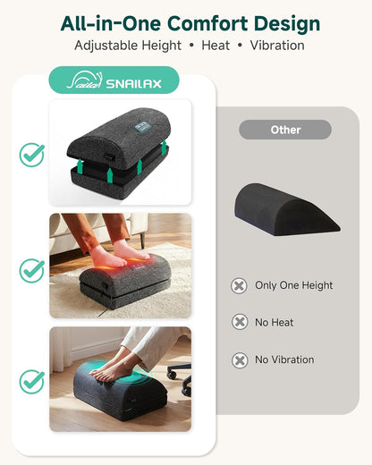 Snailax Heated Foot Rest Under Desk, Adjustable Height Foot Stool with Heat