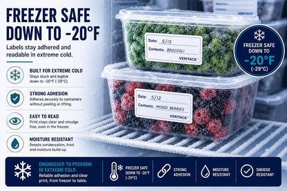 Veritack™ 500 Removable Food Labels – 1" x 3" Writable Stickers for Containers, Meal Prep & Food Storage – Moisture Resistant – Leaves No Residue – Works in Freezer, Fridge & Room Temperature