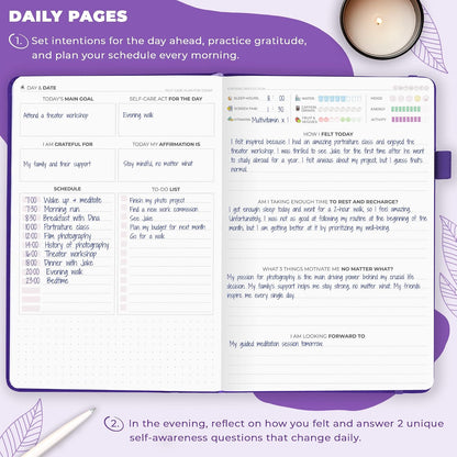 Clever Fox Self-Care Journal for Women, Daily Planner 5.8x8.3 Mystic blue