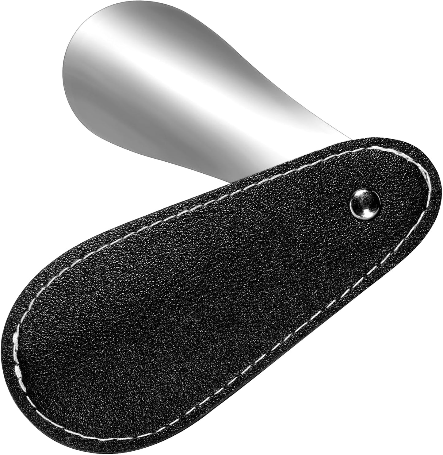 InnoHHustle Short Shoe Horn with PU Leather Cover 4.3 Inch Metal Shoe Spoon Portable Mini Travel Leather Shoehorn Travel Shoes Spoon Helper Short Shoes Tongue Pocket Handled Shoespooner for Women Man