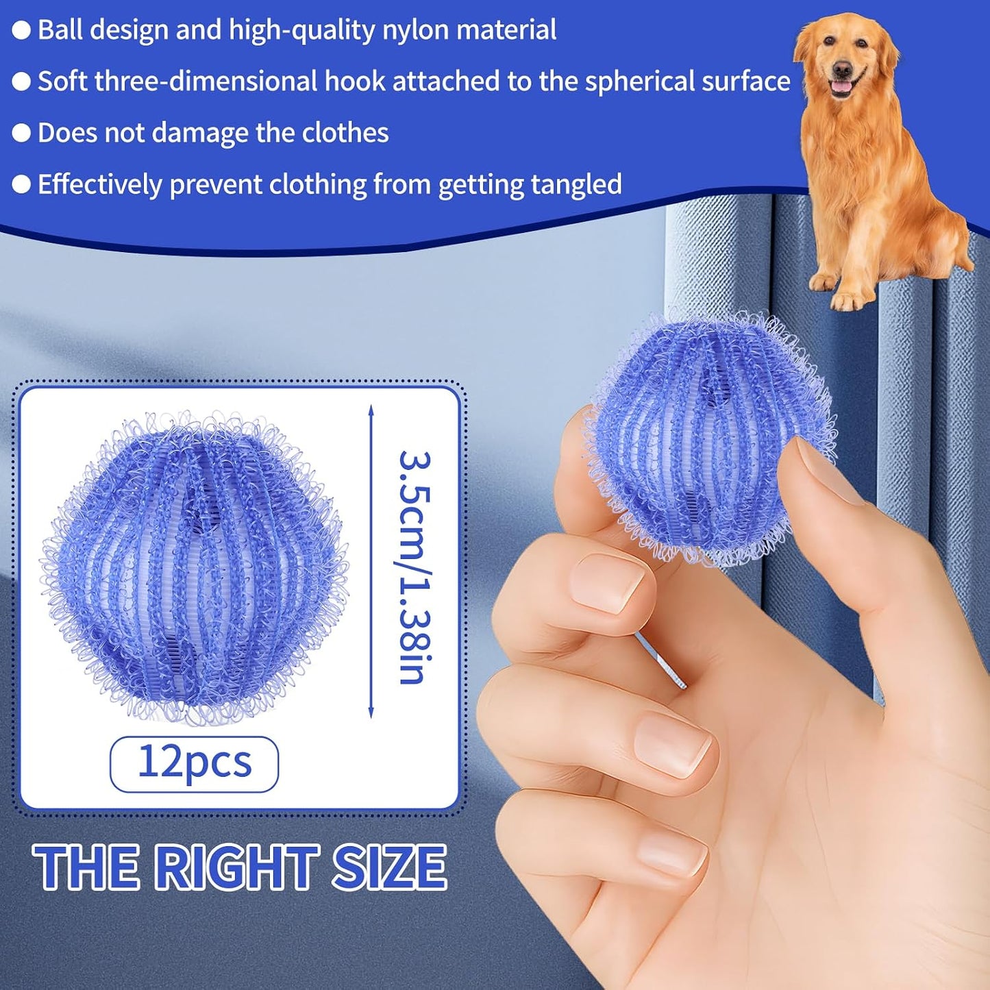 Pet Hair Remover for Laundry- Washing Machine Hair Collector & Pet Hair Removal Tool, Cat Dog Hair Collector for Washer, Reusable Lint Trap for Front Load & Top Load Washers (Blue) (12 PCS)