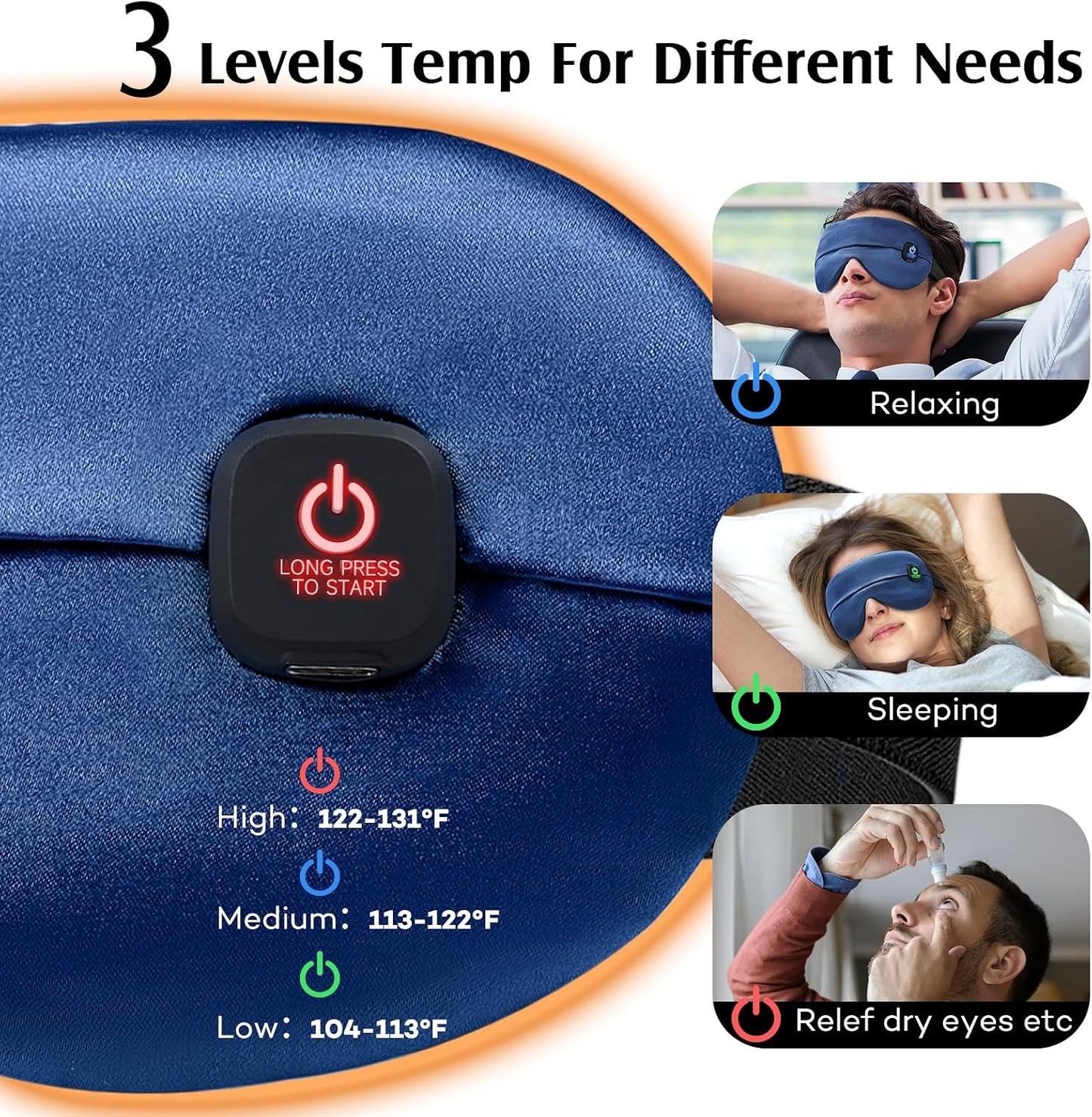 YFONG Cordless Heated Eye Mask for Dry Eyes, Warm Eye Compress for Stye, Blepharitis, Chalazion, MGD, Washable Eye Heating Pad for Relief, Improved Sleep, Perfect Light Blocking (Blue)