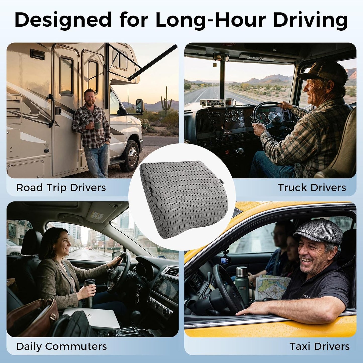 Lumbar Support Pillow for Car & Office Chair - High-Density Memory Foam Back Cushion for Sciatica & Lower Back Pain Relief - Non-Slip Support for Long Commutes & Desk Workers (Black)