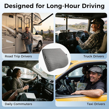 Lumbar Support Pillow for Car & Office Chair - High-Density Memory Foam Back Cushion for Sciatica & Lower Back Pain Relief - Non-Slip Support for Long Commutes & Desk Workers (Black)