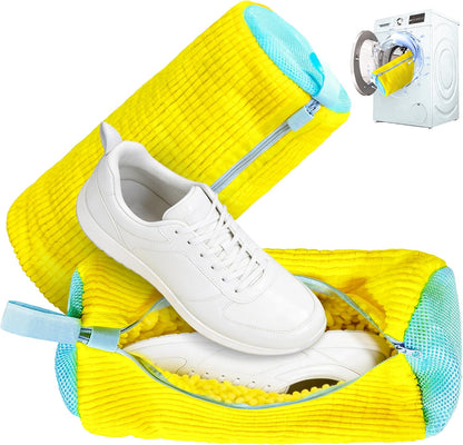 Set of 2 Reusable Shoe Laundry Bags, 360° Deep Clean, Noise-Reducing Sneaker Washing Bags for Machine Wash, Protect Shoes & Washer Drum, Anti-Skid Zipper, Durable Chenille Interior